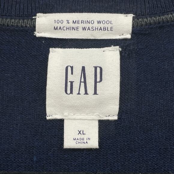 GAP Sweater Mens Extra Large Blue Merino Wool Pullover V Neck Long Sleeve Preppy - Picture 3 of 9